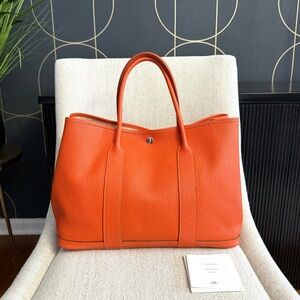 Authentic Hermès Garden Party PM tote bag orange leather